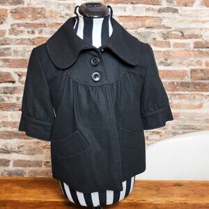 Tulle Anthropologie Black Wool Blend Button Front Short Jacket Coat - Size XS